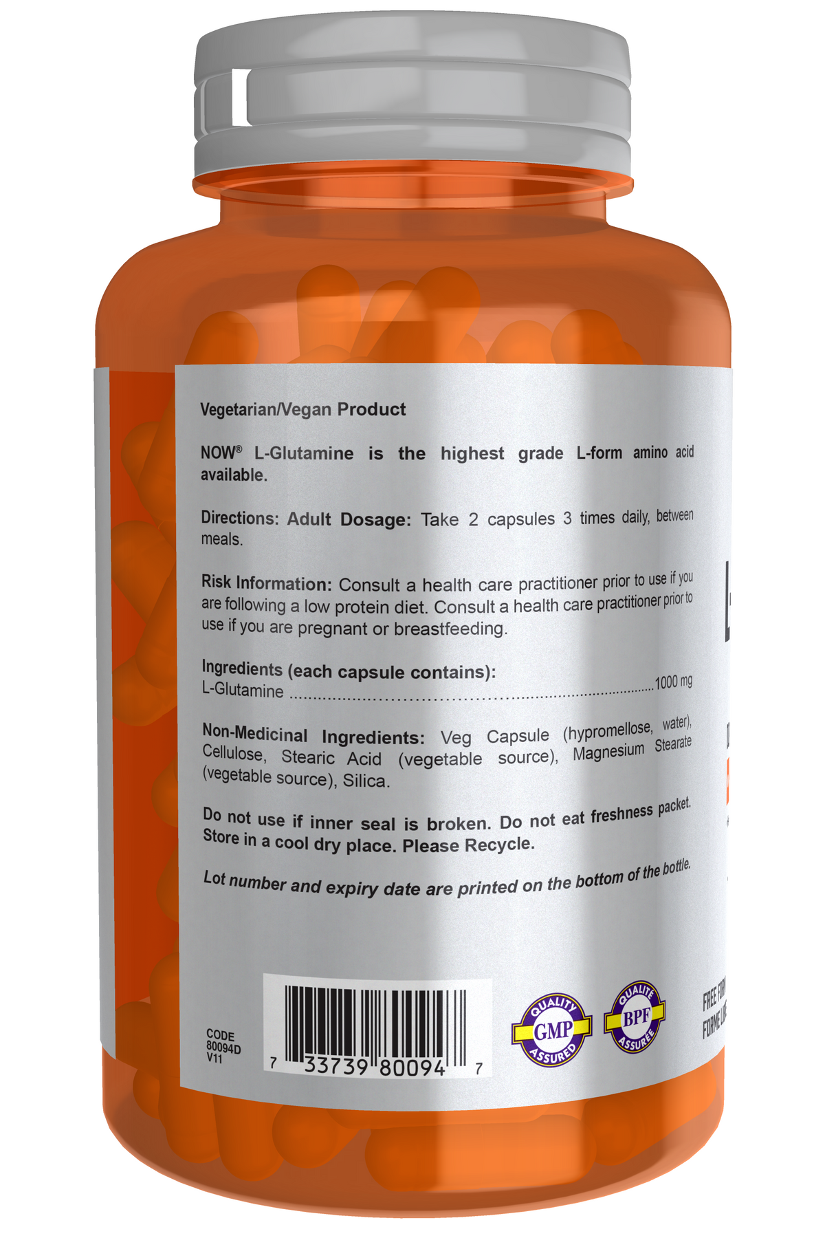 NOW Sports L-Glutamine 1000 mg Capsules (120 Capsules)